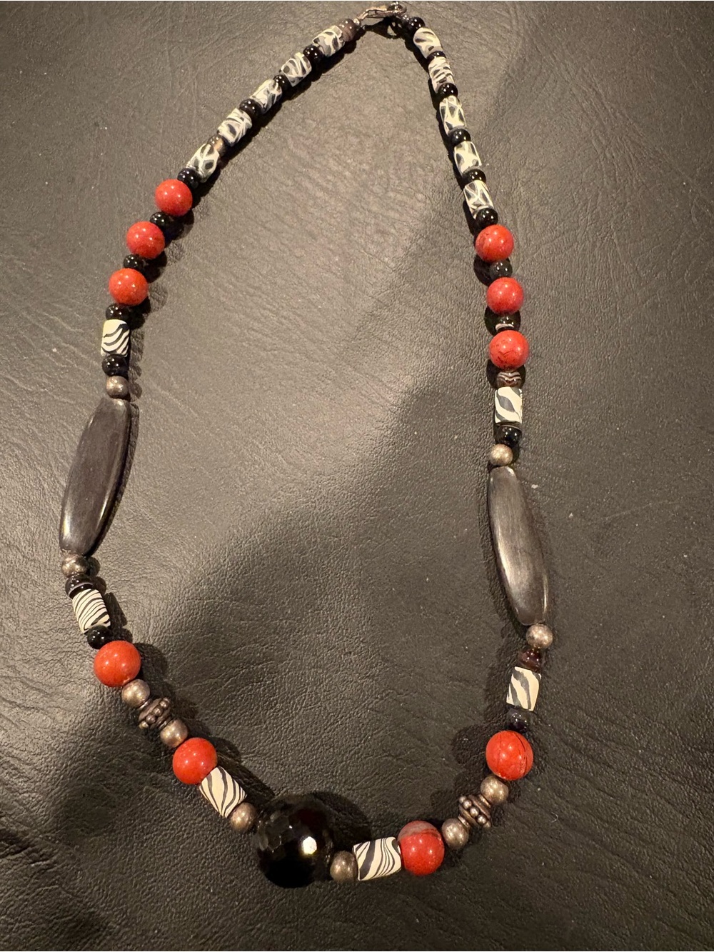 Handcrafted Black and Red Beaded Women's Necklace